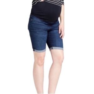 Isabel Maternity Ingrid Dark Wash Crossover Panel Bermuda Shorts Size 4